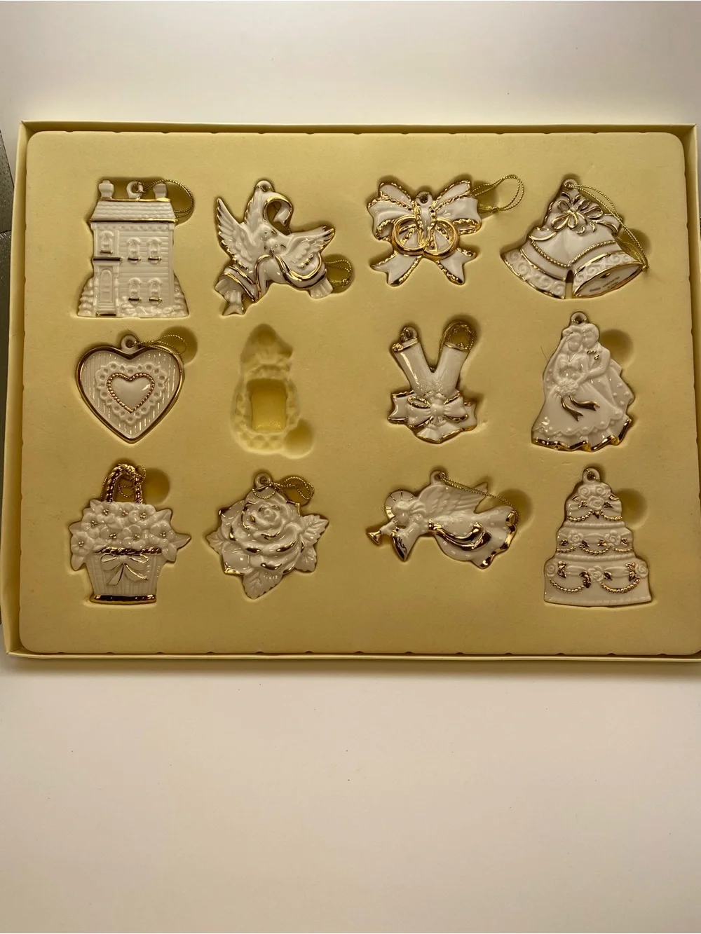 Lenox White and Gold Wedding Ornament Set of 11 Porcelain Décor